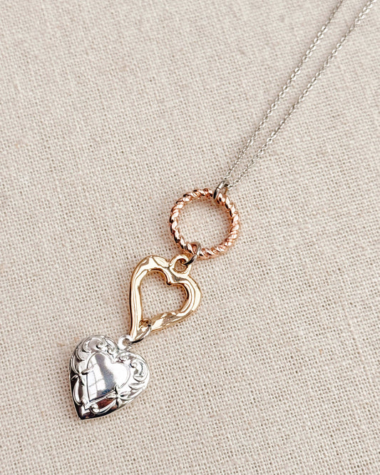 Mixed Metals Heart Locket Pendant Necklace 80841