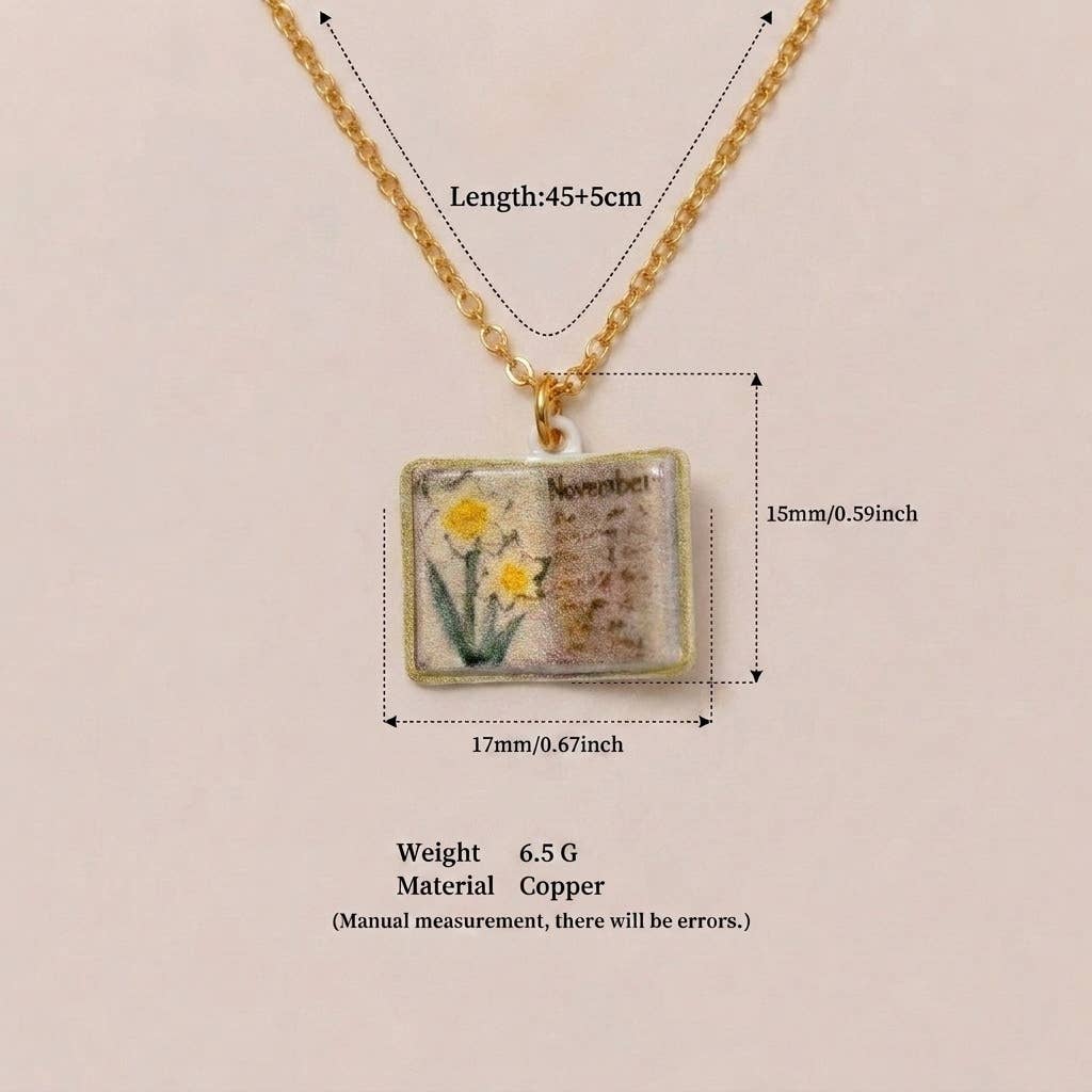 Birth Flower Book Necklace