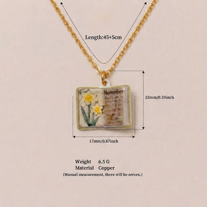 Birth Flower Book Necklace