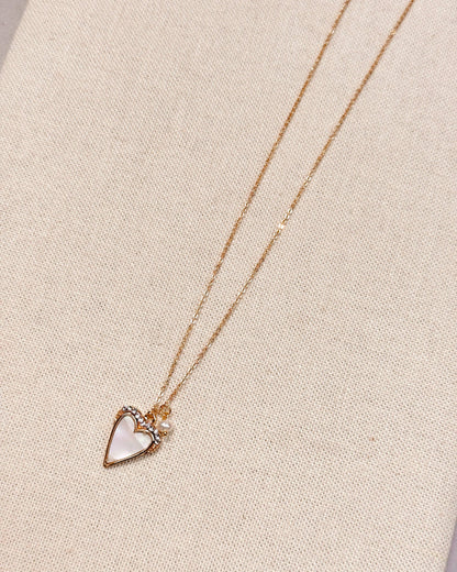Mother of Pearl Rhinestone Heart Outline Necklace 247328