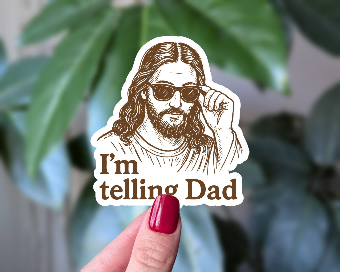 Sticky Moods - I'm Telling Dad Jesus Sticker, Religious Joke Humor Decal