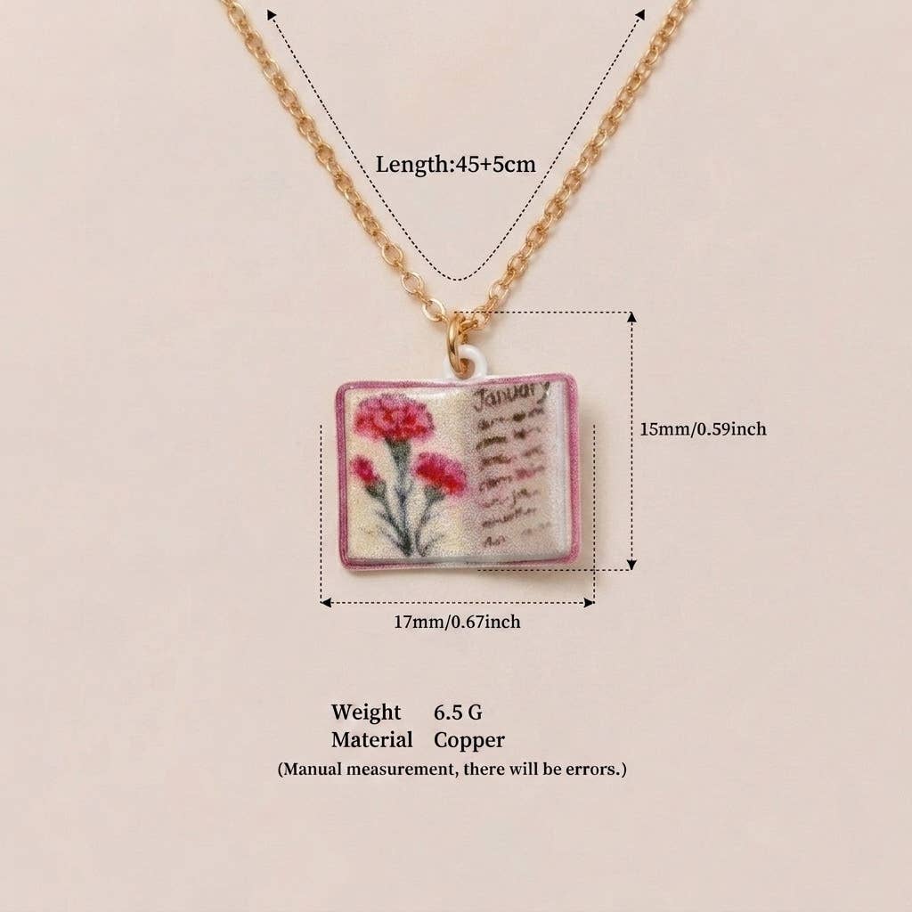 Birth Flower Book Necklace
