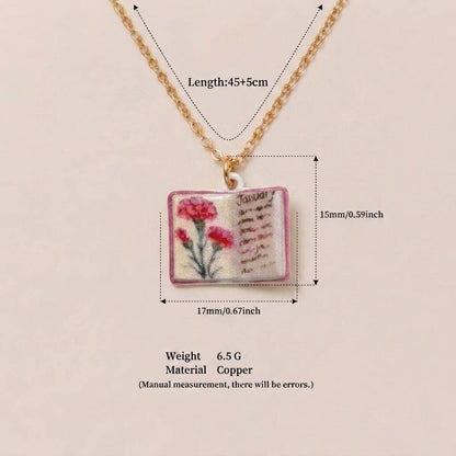 Birth Flower Book Necklace