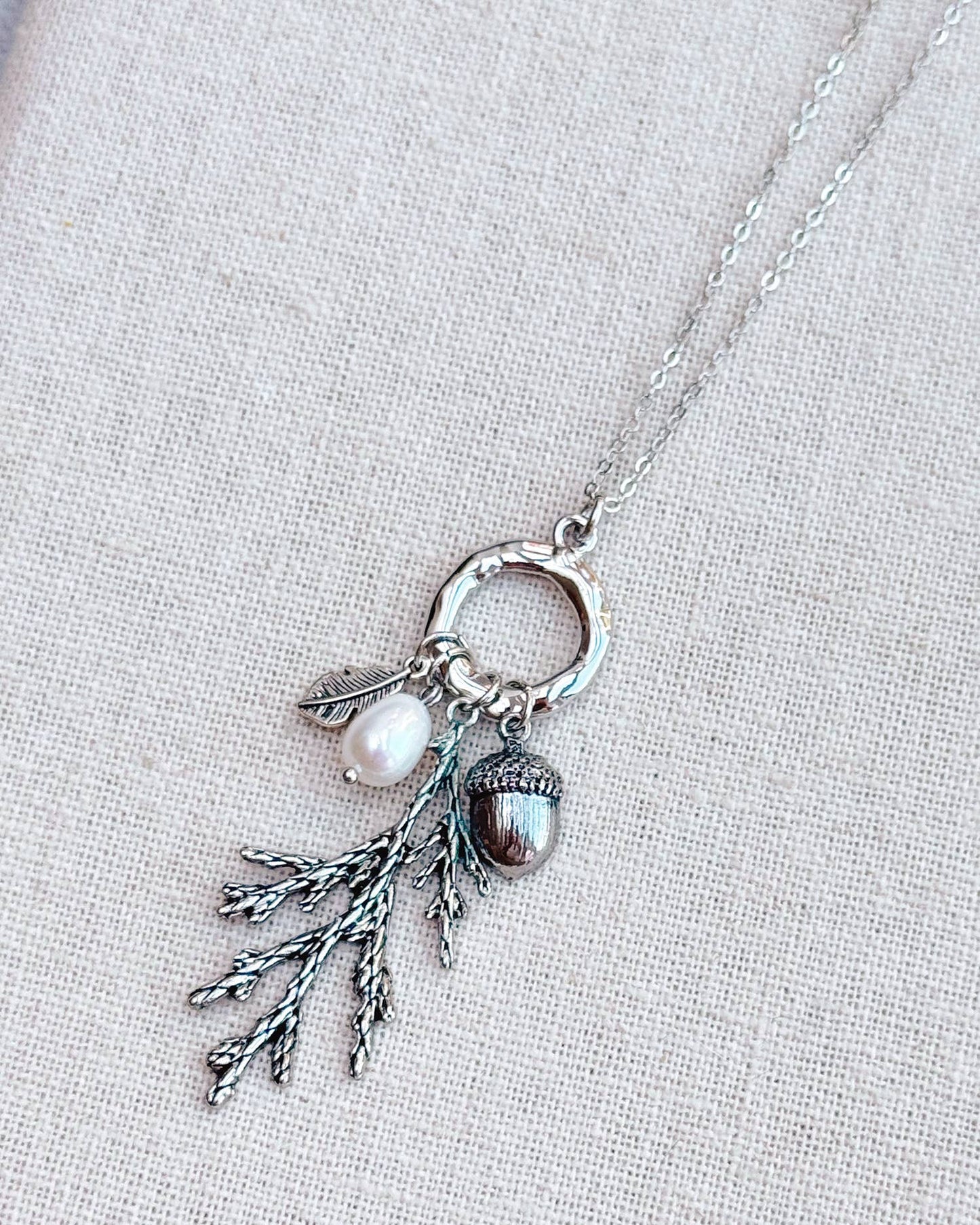 Silver Freshwater Pearl Cypress Branch Necklace