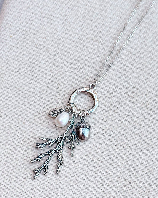Silver Freshwater Pearl Cypress Branch Necklace 210275