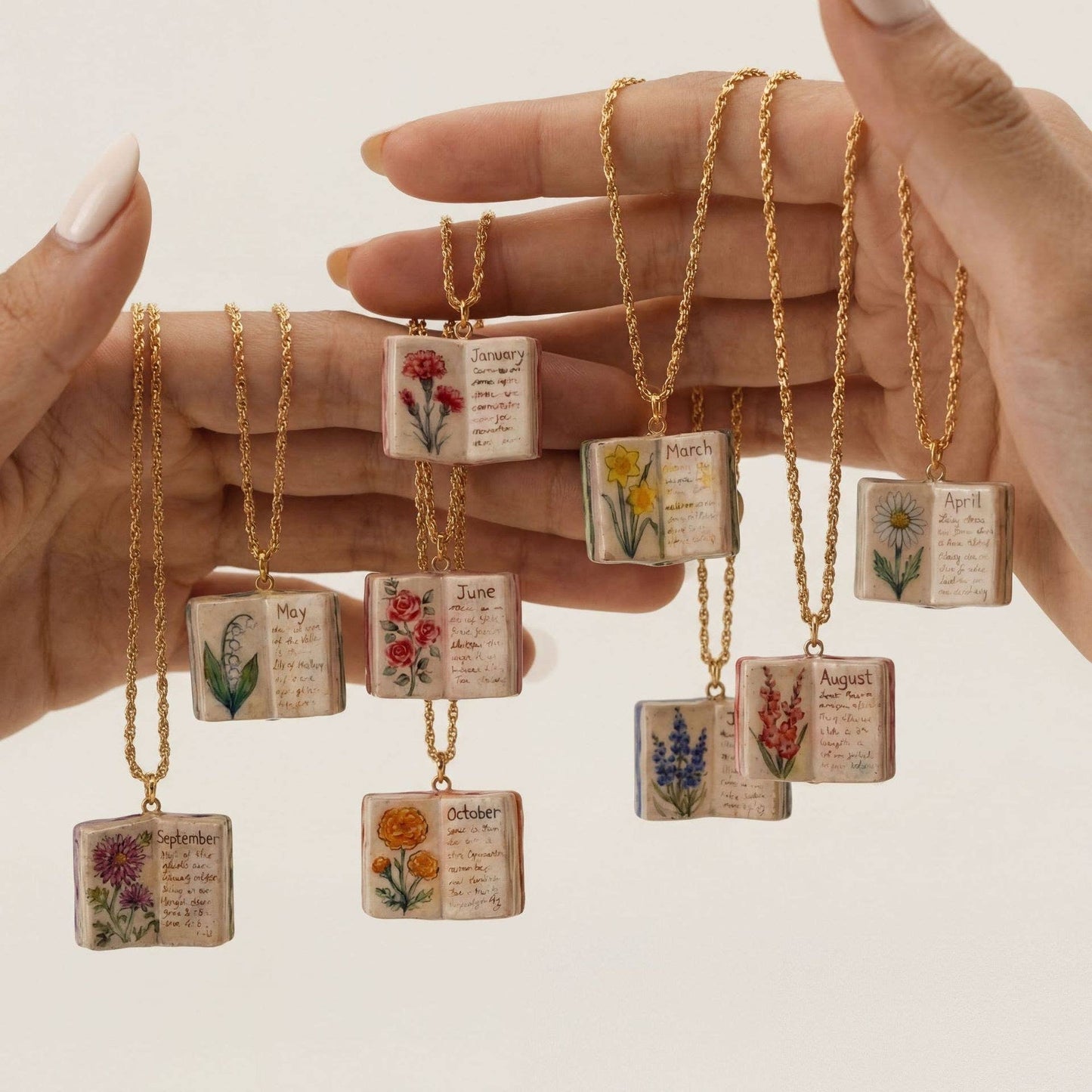 Birth Flower Book Necklace