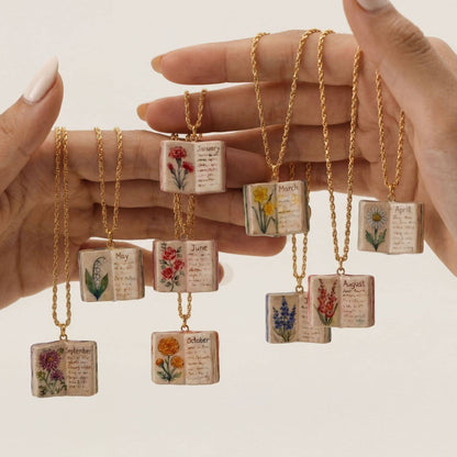 Birth Flower Book Necklace