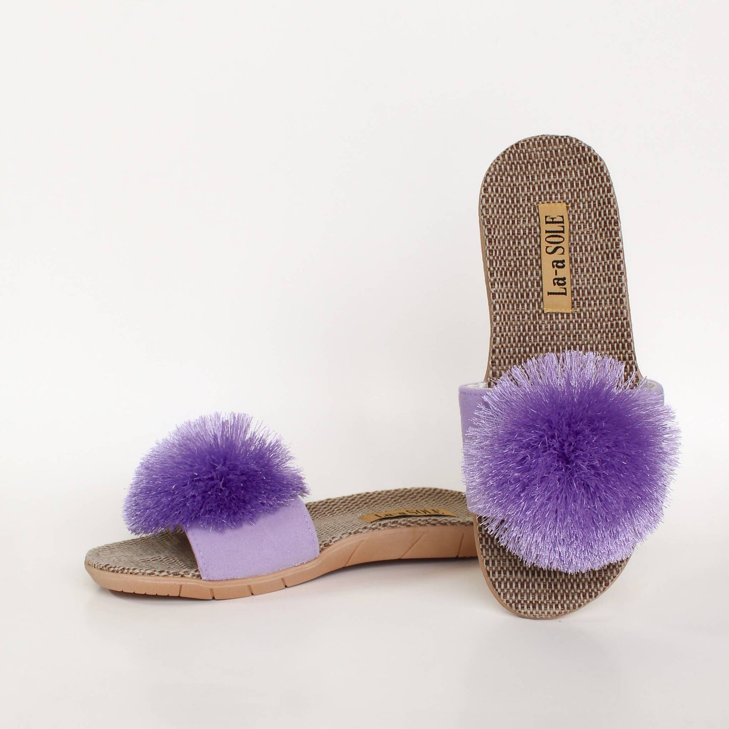 Pom Pom Slides – Lilac | Women’s Slip-On Summer Sandals