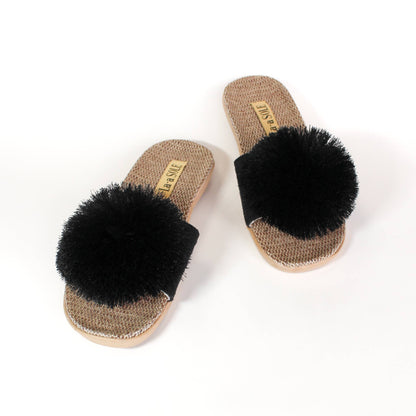 Pom Pom Slides – Black | Women’s Slip-On Summer Sandals
