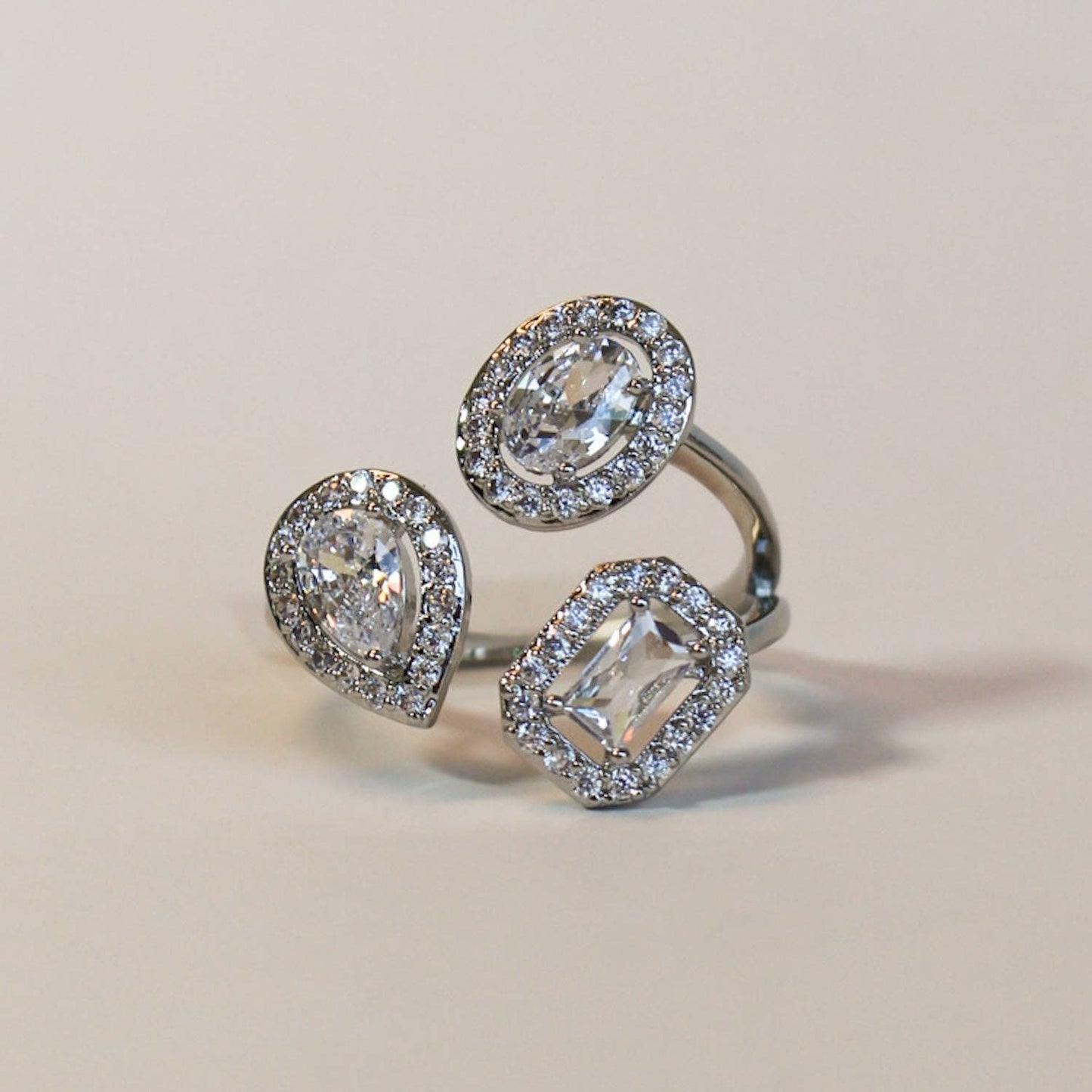 La-a SOLE - Three CZ Stone Cluster | Open Ring. Adjustable