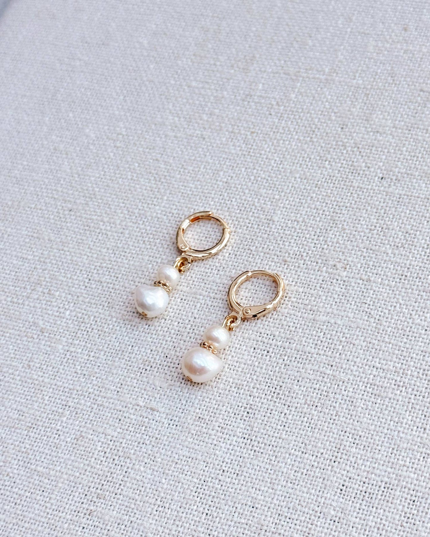 Jewel Tone Freshwater Pearl Gold Huggie Hoop Earrings