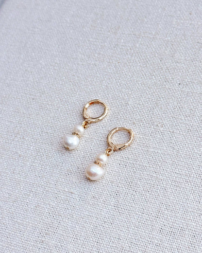 Jewel Tone Freshwater Pearl Gold Huggie Hoop Earrings