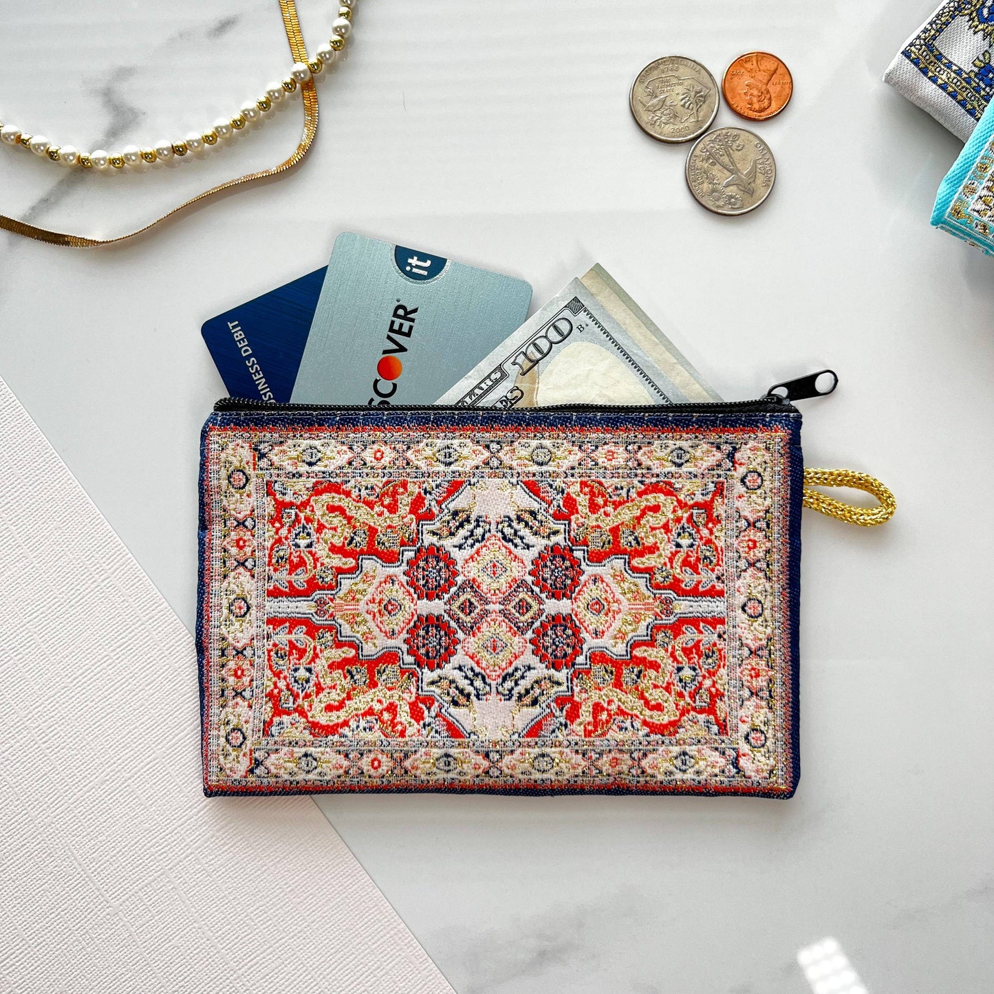 Navy & Orange  Coin Purse