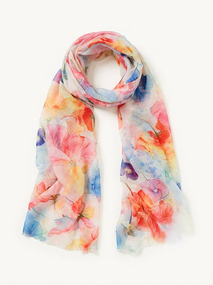 Flora - Orange Spring/Summer Watercolor Lightweight Scarf