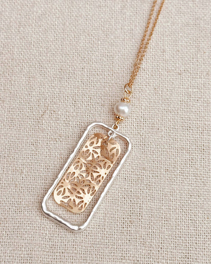 Freshwater Pearl Filigree Necklace Matte Silver