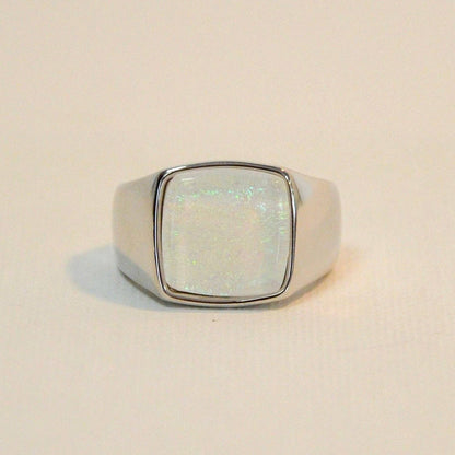 La-a SOLE - White Resin Square Chunky Stretch Ring | Silver