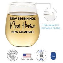 Load image into Gallery viewer, New Beginnings New Home New Memories - Wine Glass
