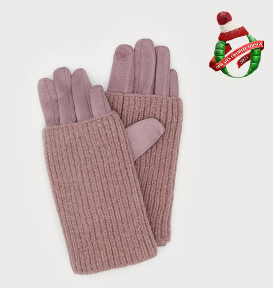 Ribbed Wrist-Warmer Faux Suede Gloves