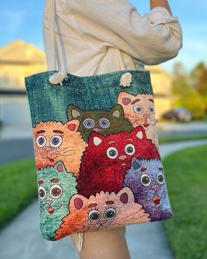 Teal Cats Tote Bag