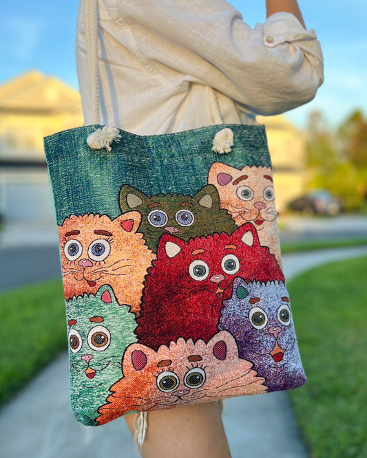 Teal Cats Tote Bag