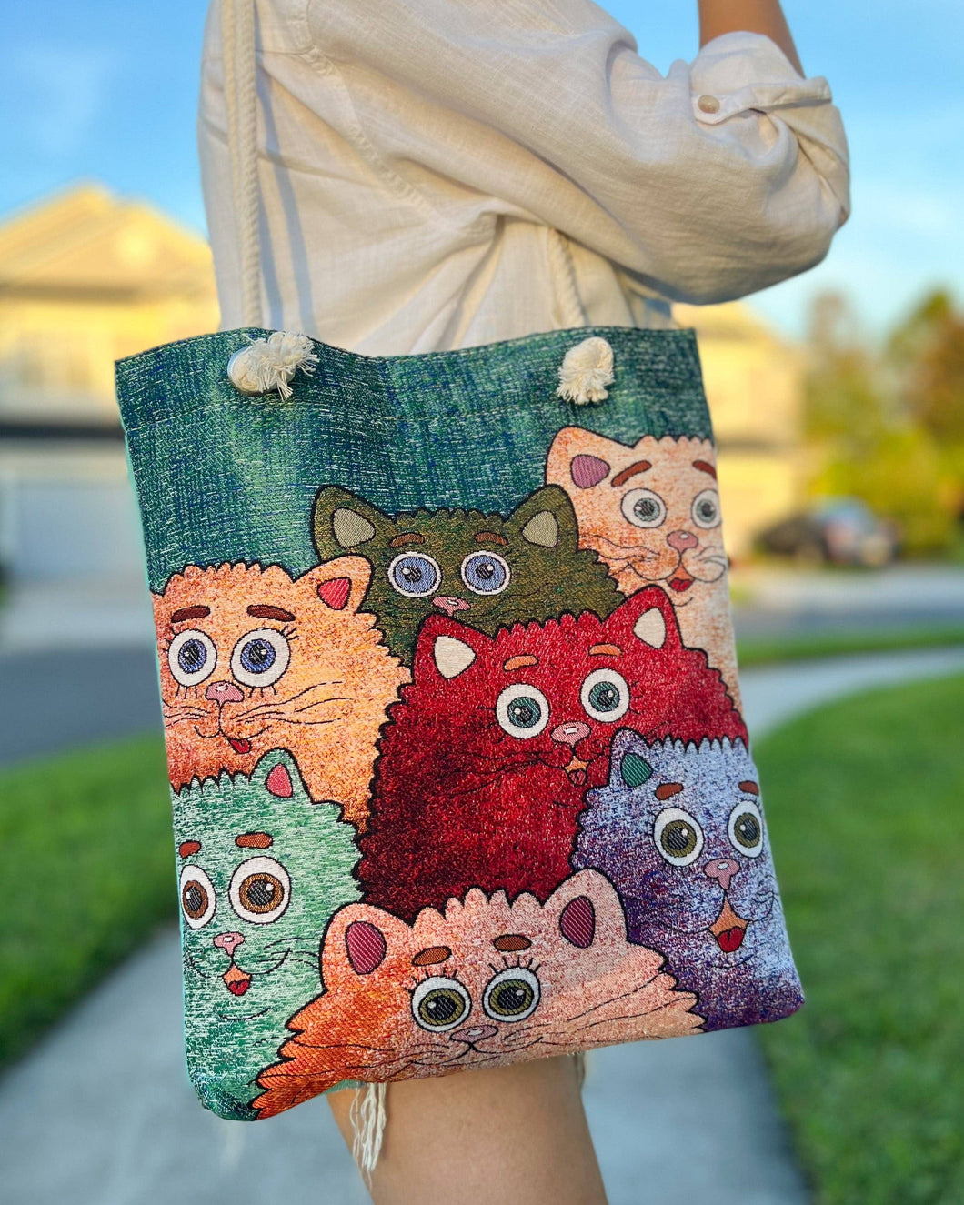 Teal Cats Tote Bag