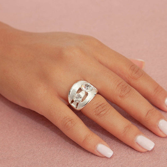 La-a SOLE - Matte Silver Rows w/ CZ Accented Stretch Ring | Silver