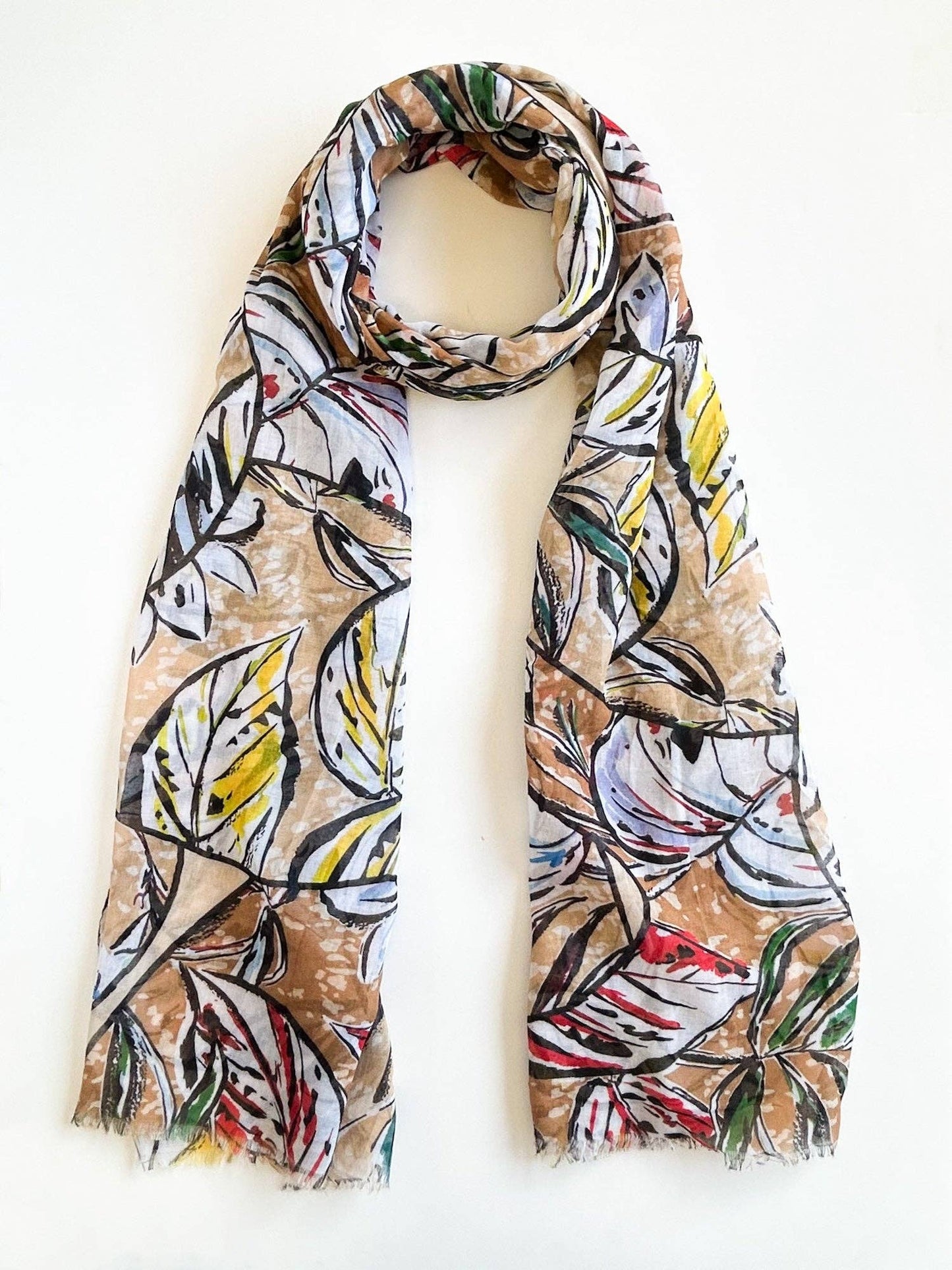 Joanne - Spring/Summer Tan Leaf Scarf