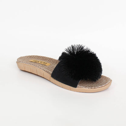 Pom Pom Slides – Black | Women’s Slip-On Summer Sandals