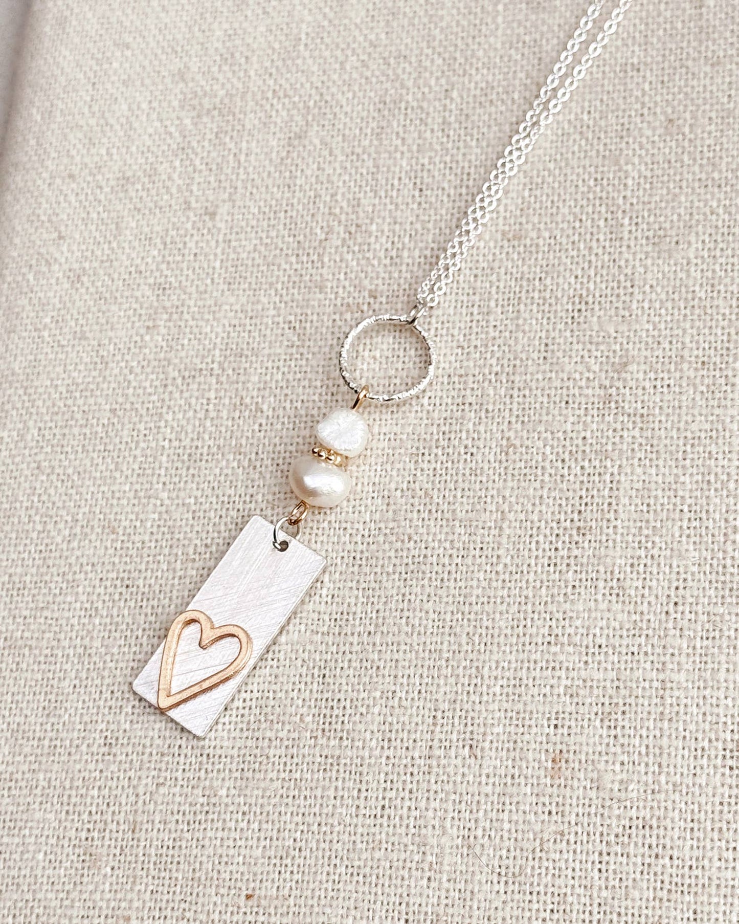 Two Tone Gold & Silver Pearl Heart Tag Necklace 245488