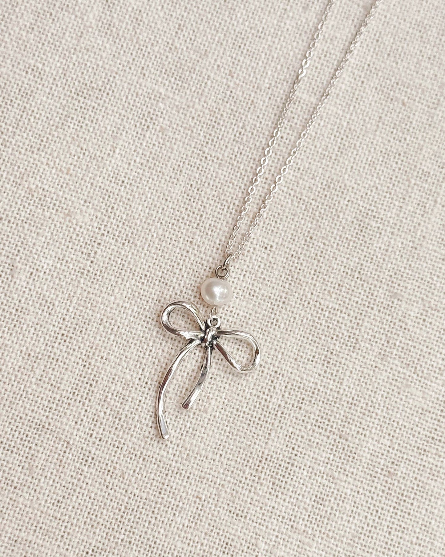 Bow Pearl Pendant Necklace – Gold, Rose Gold & Silver 83377