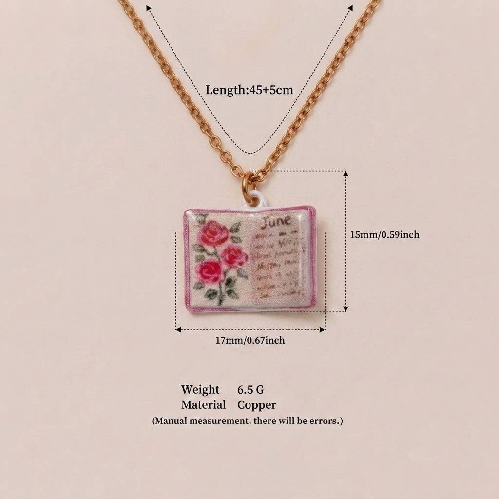 Birth Flower Book Necklace