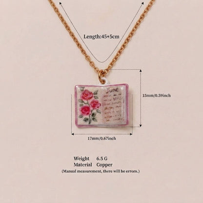 Birth Flower Book Necklace