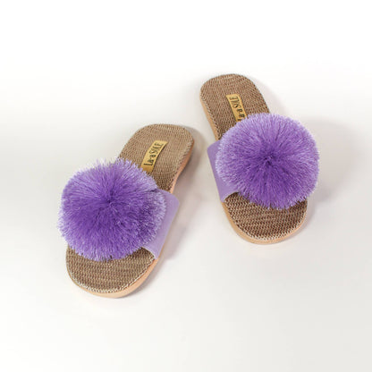 Pom Pom Slides – Lilac | Women’s Slip-On Summer Sandals