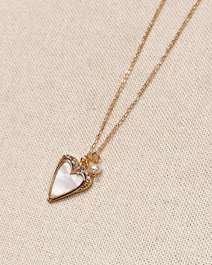 Mother of Pearl Rhinestone Heart Outline Necklace 247328