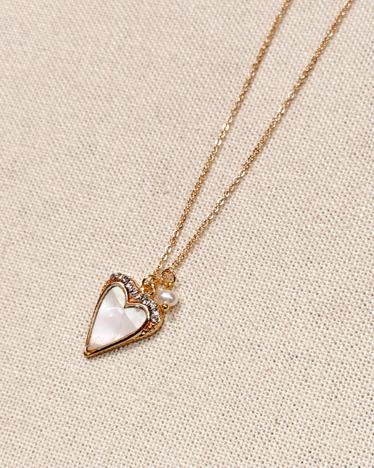 Mother of Pearl Rhinestone Heart Outline Necklace 247328