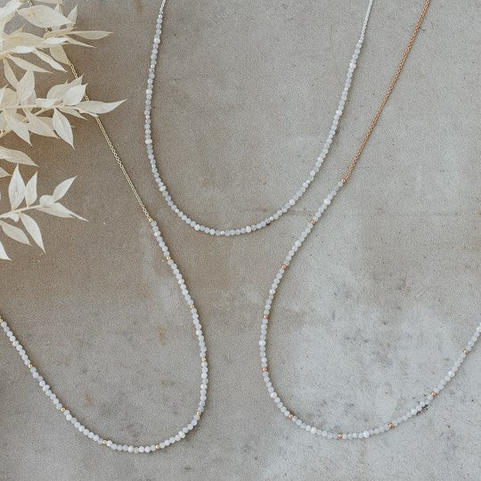 Beth Necklace - white moon stone/white pearl