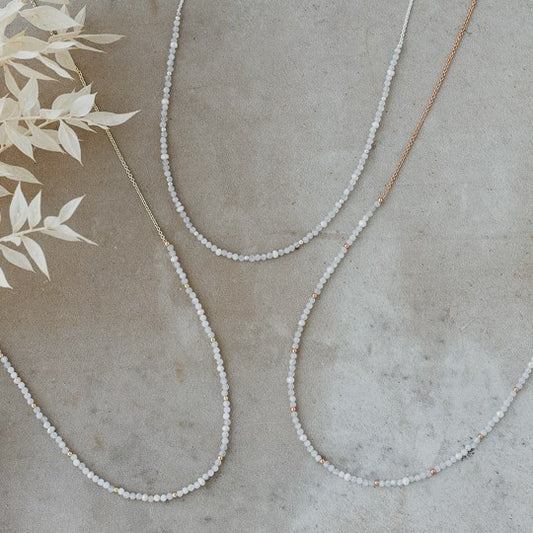 Beth Necklace - white moon stone/white pearl