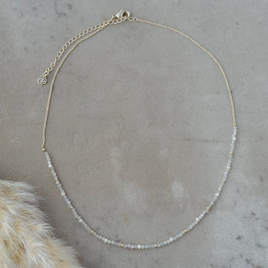 Beth Necklace - white moon stone/white pearl