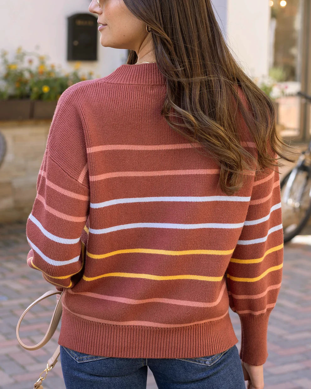 Crew Neck Striped Sweater in Terracotta Stripe SALE