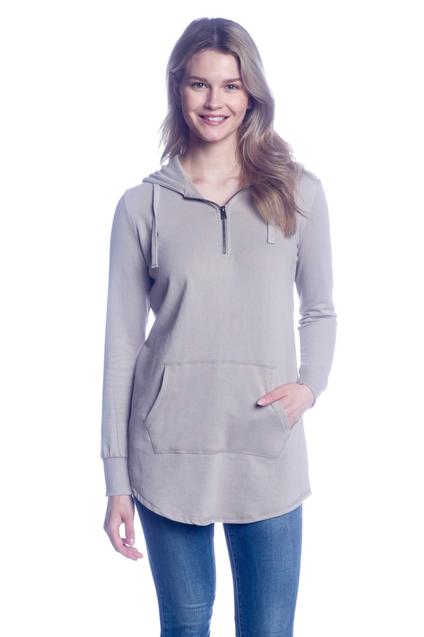 Long Sleeve 1/4 Zip Hooded Sweatshirt Tunic Top