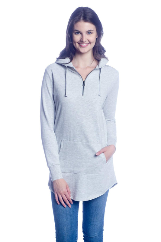 Long Sleeve 1/4 Zip Hooded Sweatshirt Tunic Top