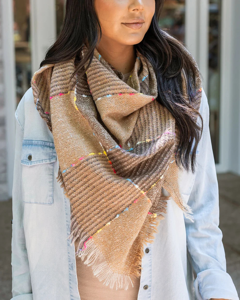 Fall Fun Plaid Scarf in Tan