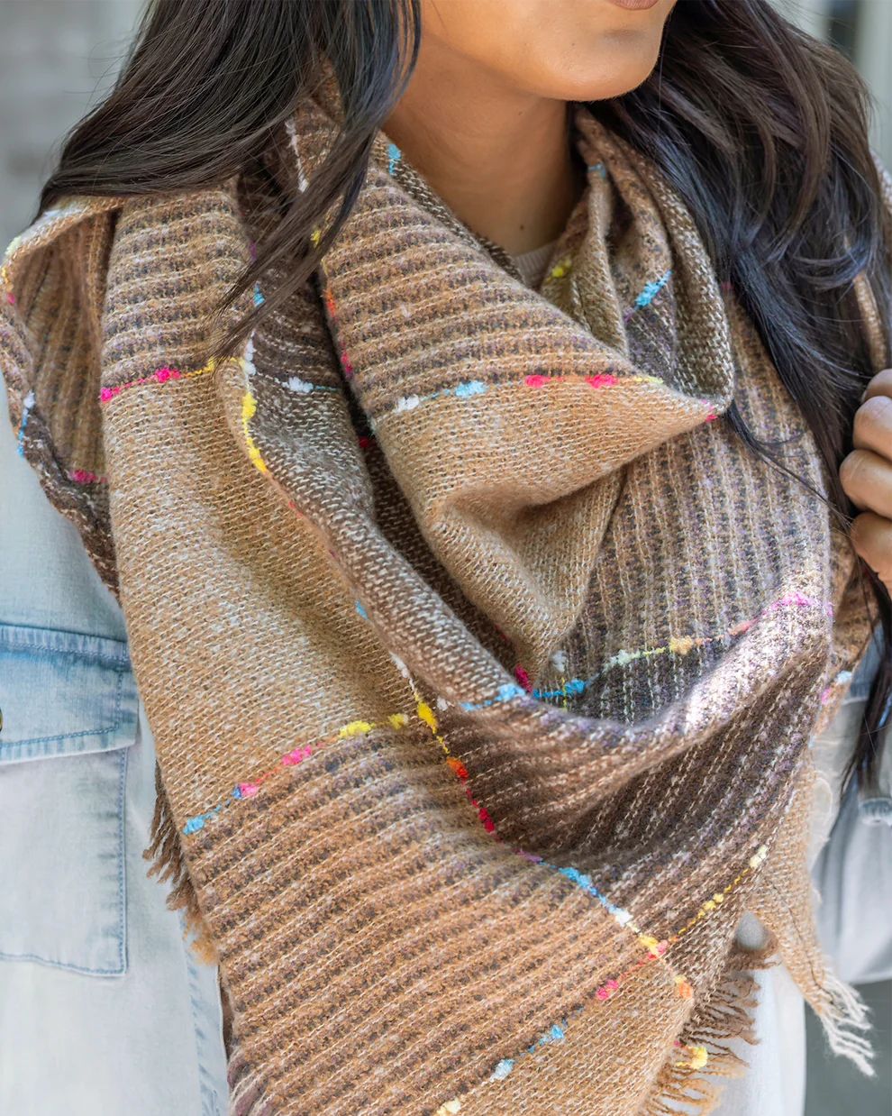 Fall Fun Plaid Scarf in Tan