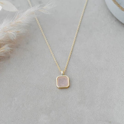 Florence Square Necklace - Rose Quartz