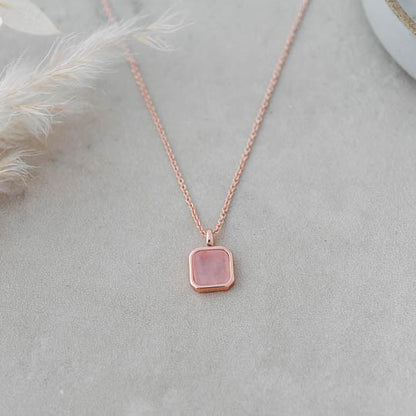 Florence Square Necklace - Rose Quartz
