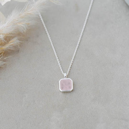 Florence Square Necklace - Rose Quartz