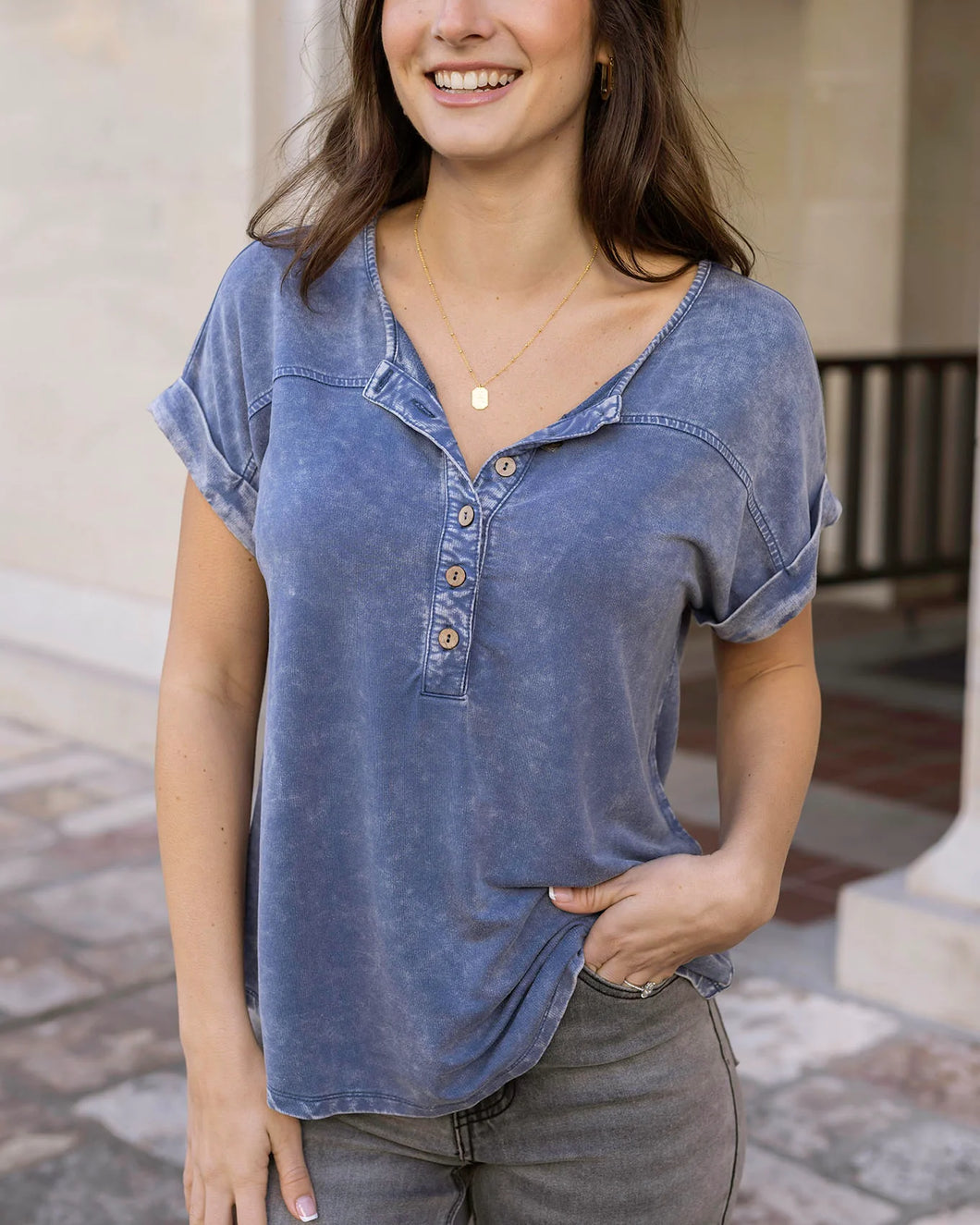 Henley Mineral Washed Tee SALE