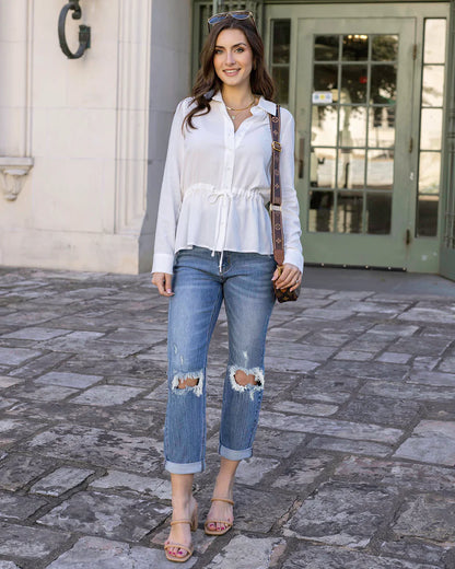 Linen Button Up Day Shirt in Soft White
