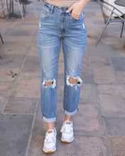 Load image into Gallery viewer, High-Rise Girlfriend Jeans in Distressed Mid-Wash
