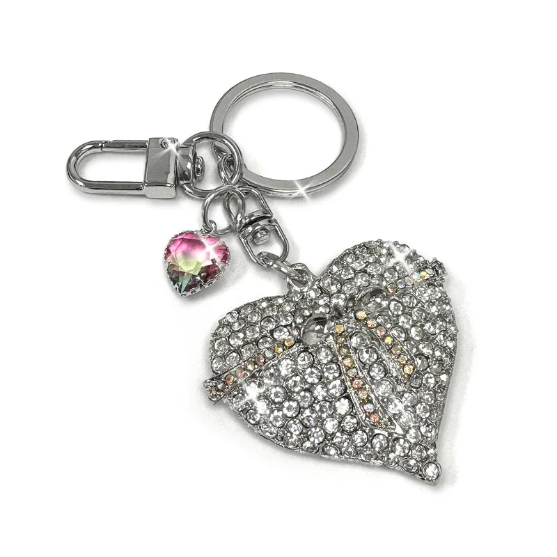 Crystal Hearts Embrace Purse Charm